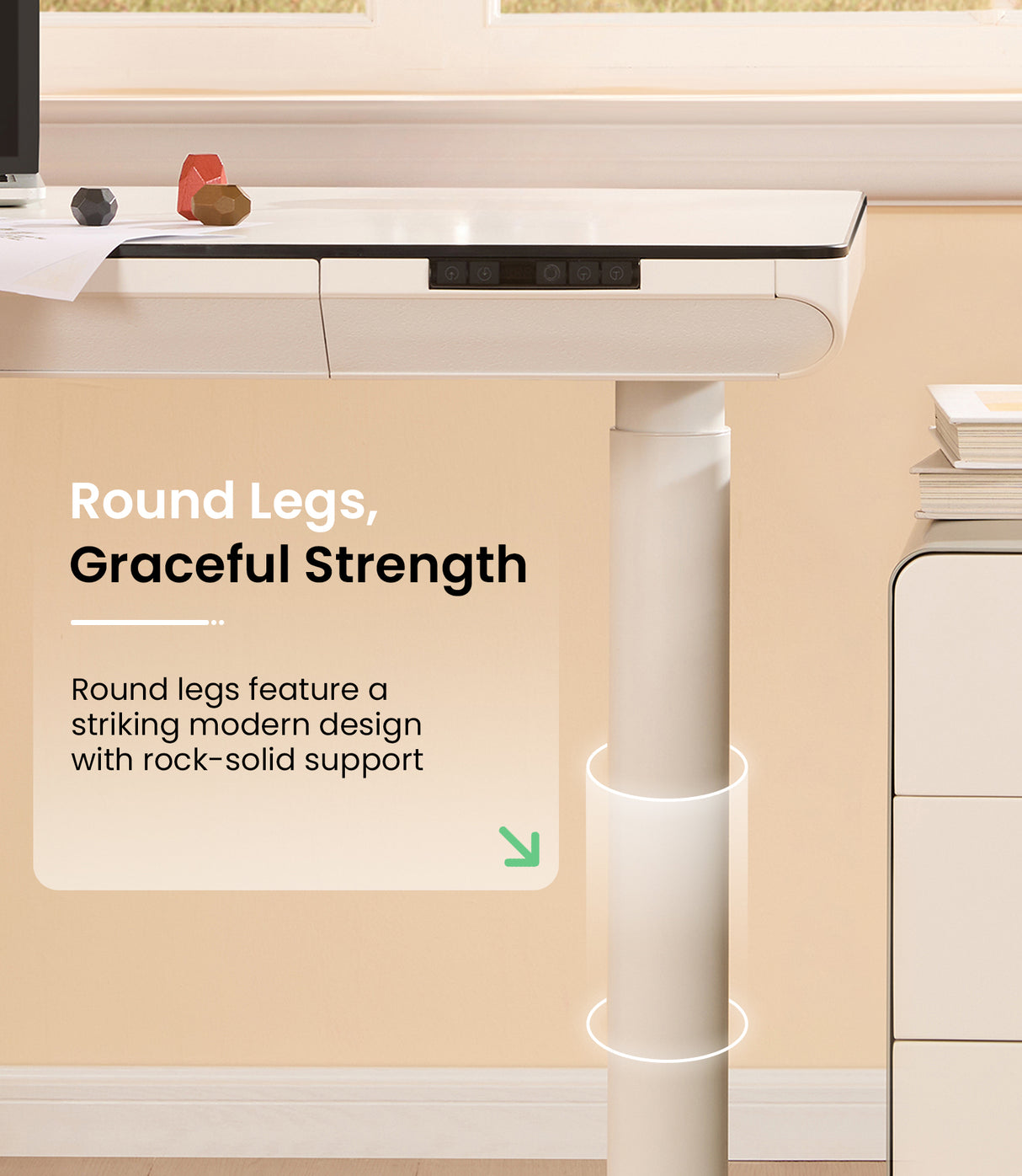 Bureau debout Maidesite Yoga avec des pieds ronds pour un aspect esthétique et un support solide pour le plateau de la table