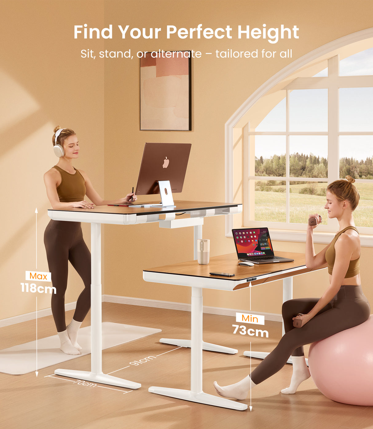 Maidesite Yoga standing desk hauteur réglable de 73 cm à 118 cm pour travailler assis ou debout