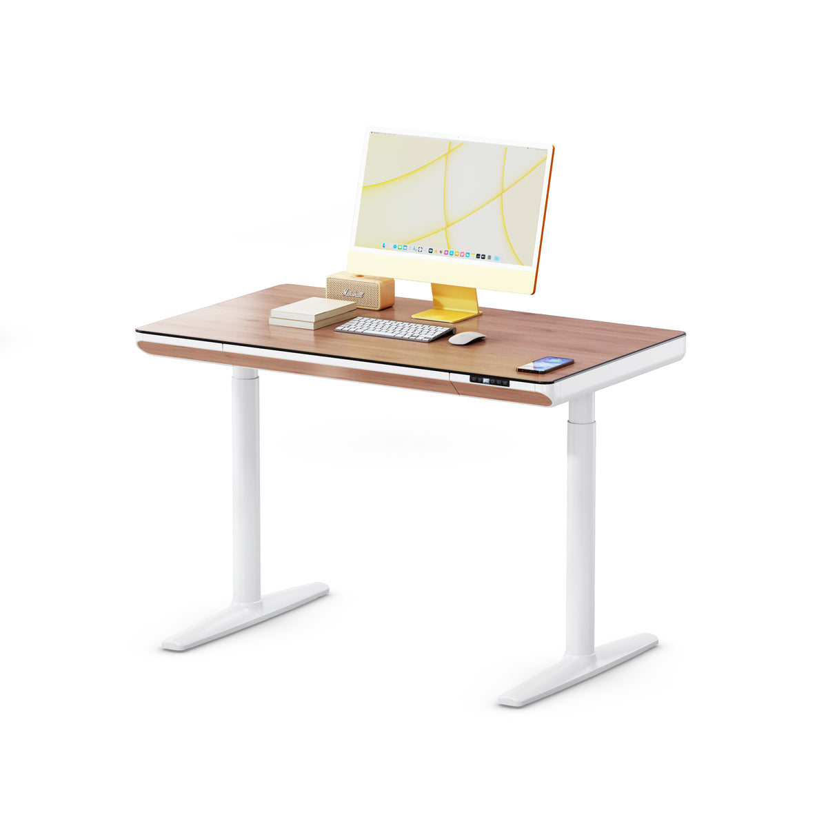 Bureau debout Yoga Maidesite cadre blanc plateau en noyer