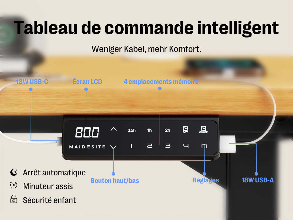 Maidesite T2 Pro Plus - Bureau assis debout électrique