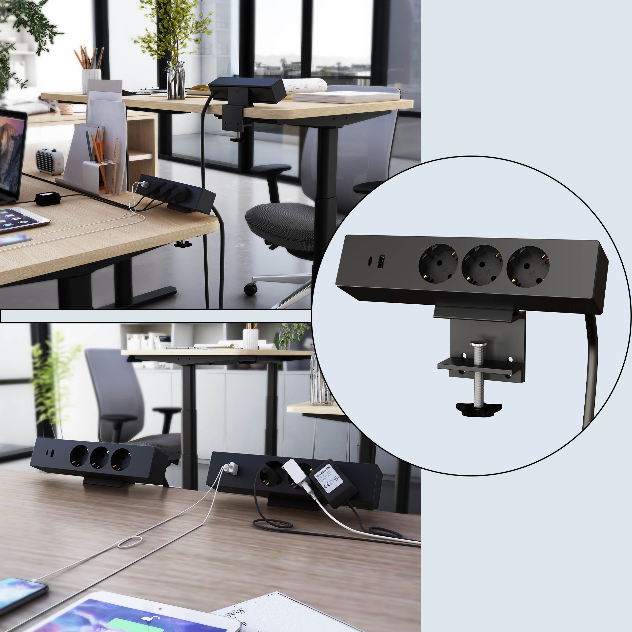 Maidesite multiprise de bureau 1,8 m rallonge 3 prises avec 1 USB A et USB C