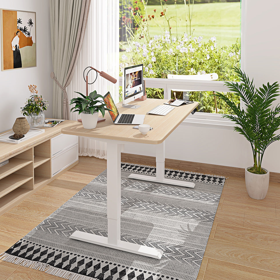 Eiche+Weiß- Elektrisch Höhenverstellbarer Schreibtisch  für das Home Office