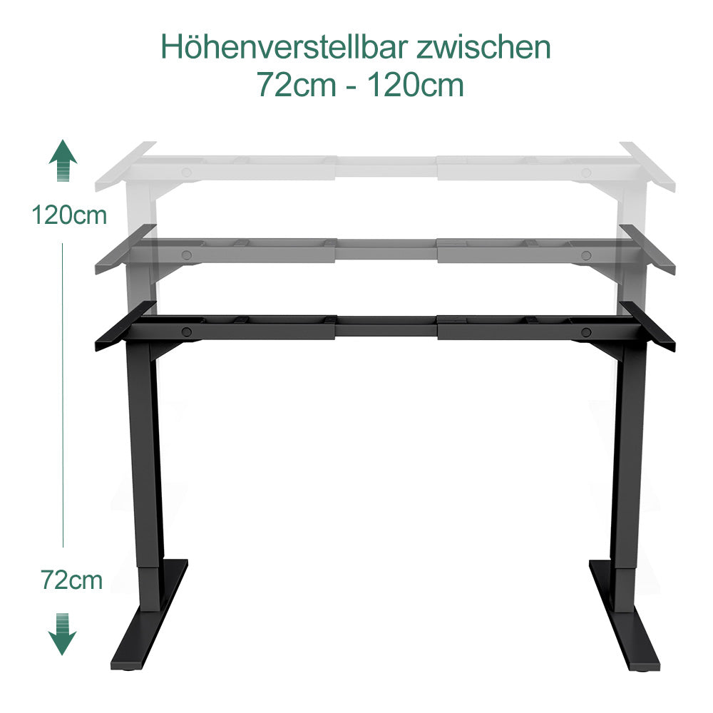 Stehpultrahmen unterstützt 120–180 cm Tischplatte