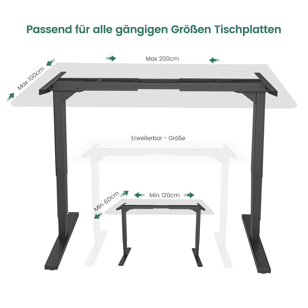 Stehpultrahmen unterstützt 120–200 cm Tischplatte